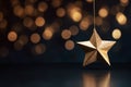 Golden Christmas Star with Bokeh Light Blurred Background