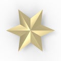 Golden Christmas Star isolated on white Background. Top View Close-Up Gold Star render isolated on white and clipping path Royalty Free Stock Photo