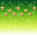 Golden christmas stars, on fading green background, vector illustration