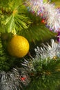 Golden Christmas tree ball on the fir branches Royalty Free Stock Photo