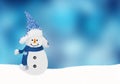 Snowman Winter background , Christmas snow and snowflakes , greeting card with copy-space Royalty Free Stock Photo