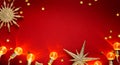 Golden Christmas Tree Decoration And Shiny Holidays Lights On Red Background Royalty Free Stock Photo