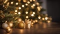 golden christmas tree Gold Christmas background of defocused lights with decorated tree Royalty Free Stock Photo