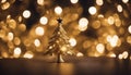 golden christmas tree Gold Christmas background of defocused lights with decorated tree Royalty Free Stock Photo