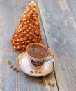 Golden Christmas Tree handmade of shells and coffee Royalty Free Stock Photo