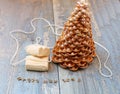 Golden Christmas tree handmade of shells Royalty Free Stock Photo