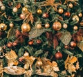 Golden Christmas tree look, decor in country style as holiday home decoration Royalty Free Stock Photo