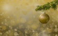 Golden Christmas tree scene background. Fir tree with golden glitter ball Royalty Free Stock Photo