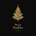 Golden christmas tree scribble drawing greetings black background Royalty Free Stock Photo