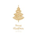Golden christmas tree scribble drawing greetings isolated background