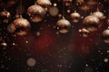 AI generated. Golden Christmas tree toy balls hanging on festive bokeh background Royalty Free Stock Photo