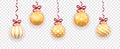 Golden Christmas tree toy set isolated on transparent background. Little Christmas decorations. Object for christmas design. Royalty Free Stock Photo