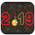 2019 with golden Christmassnowflakes on a black background. Happy New Year card design. Vector illustration EPS 10 file. Royalty Free Stock Photo