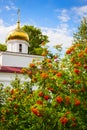 Golden russian church top scenic countryside blue sky