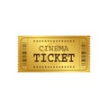 Golden cinema ticket template. Vector illustration