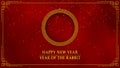 Golden circle frame with chinese new year and year of the Rabbit 2023 on dark red background and glitter particle in a happy new Royalty Free Stock Photo