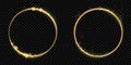 Golden circle frame gold glitter light particles vector shiny sparkling black background