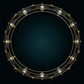 golden circle frame with stars and planets on a black background Royalty Free Stock Photo
