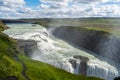 Golden Circle, Iceland - July 2, 2022 Landscape view of the iconic Gullfoss or golden falls. a waterfall located in the canyon of Royalty Free Stock Photo
