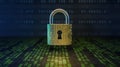Golden circuit board padlock on digital binary code background security data 1 Royalty Free Stock Photo