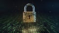Golden Circuit Board Padlock on Digital Binary Code Background security data Royalty Free Stock Photo