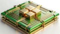 Golden circuit board, technology chip, electronic component, tech design element png transparent image Generative AI Royalty Free Stock Photo