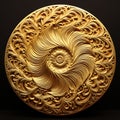 Golden Circular Carving Sculpture With Swirl Pattern