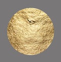 Golden circular foil shape with a glossy, metallic texture creates a sleek, modern design. Wrinkled