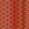 Golden circular waves on a red background