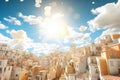 Golden City Hanging in the Sky, Heavenly Gold City Illuminated by Sun, Abstract Generative AI Illustration