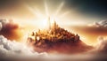 Golden city in the sky, Christian illustration, concept of New Jerusalem.