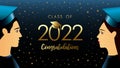 Golden 2022 class of graduate banner with students in square academic cap Royalty Free Stock Photo