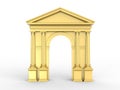 A golden classic arch, arcade with Corinthian columns, Doric pilasters isolated on white