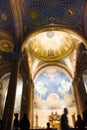 Golden classic church ceiling with a chandelier and an altar, Jerusalem Gethsemane Royalty Free Stock Photo