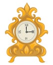 Golden clock in Baroque style, dial with hands isolated object