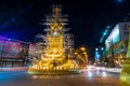 Golden Clock Tower , built in typical Thai style is architecture symbol of Chiang rai city in night time.