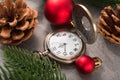 The golden clock, whose arrow are about twelve o`clock New Year celebration Royalty Free Stock Photo