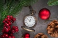 The golden clock, whose arrow are about twelve o`clock New Year celebration Royalty Free Stock Photo