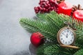 The golden clock, whose arrow are about twelve o`clock New Year celebration Royalty Free Stock Photo