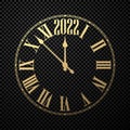 Golden clocks showing 2022 year on transparent background