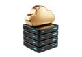 Golden cloud icon on server stack Royalty Free Stock Photo