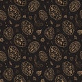 Golden Cocoa Beans Seamless Pattern on Dark Background Royalty Free Stock Photo