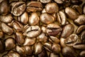 Golden coffee beans. background. texture
