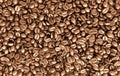 Golden coffee beans 3d rendering background. Masses of coffee beans close up. Top view Royalty Free Stock Photo