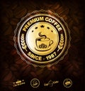 Golden Coffee Labels and Coffee Beans Background