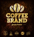 Golden Coffee Labels and Coffee Beans Background