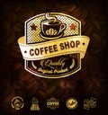 Golden Coffee Labels and Coffee Beans Background