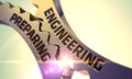 Golden Cog Gears with Engineering Preparing Concept. 3D.