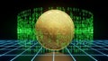 Golden Coin with Binary Code Background in Futuristic Setting Royalty Free Stock Photo