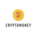 Golden coin with bitcoin sign flat. Web money symbol. Cryptomoney logo isolated. Cryptography currency symbol